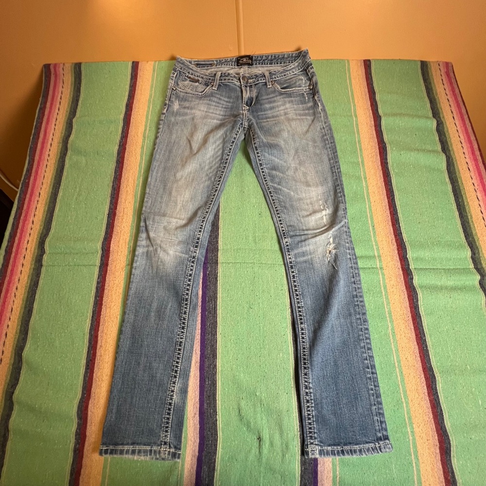 Rock Revival Jeans Womens 31 Blue Skinny Express Embroidered Thick Stitch Y2K